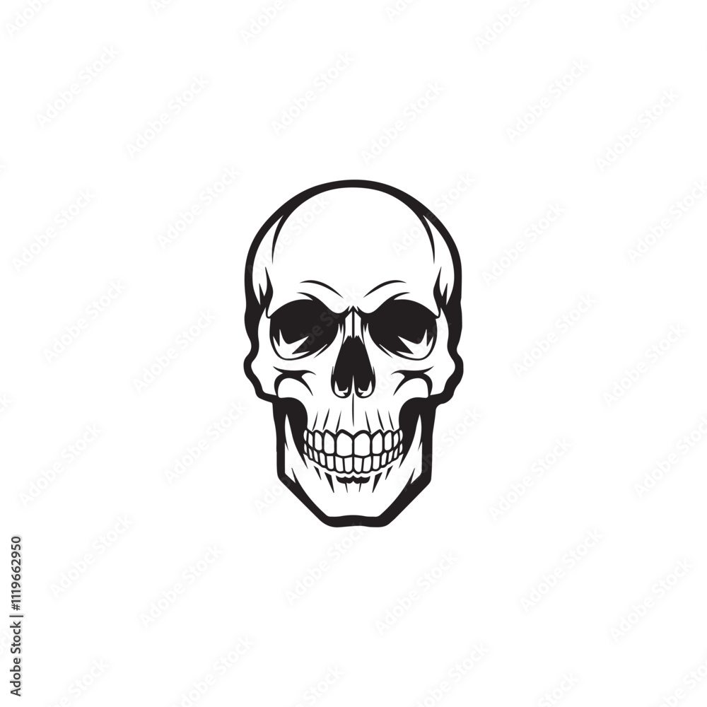 A black and white skull silhouette illustration vector design in white background. A black and white skull silhouette illustration vector design in white background.