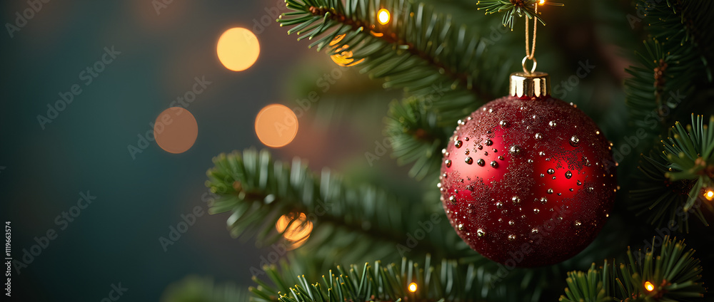 Obraz premium a shiny glass ball hanging on a Christmas tree