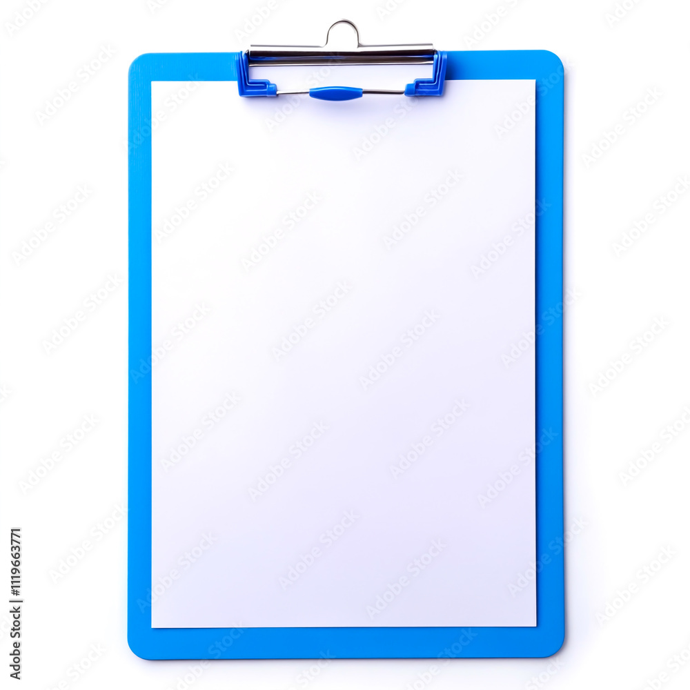 blue clipboard with white paper isolated on white background. blue clipboard with white paper isolated on white background.