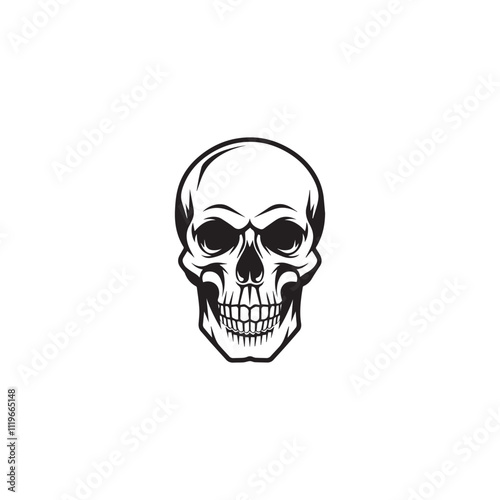 A black and white skull silhouette illustration vector design in white background.