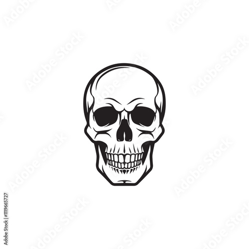 A black and white skull silhouette illustration vector design in white background.
