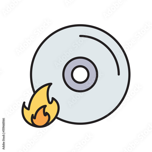 cd burning color line icon with white background vector stock illustration