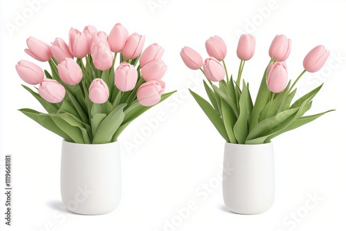 Wallpaper Mural Fresh pink tulips arranged in a white vase on a simple background Torontodigital.ca