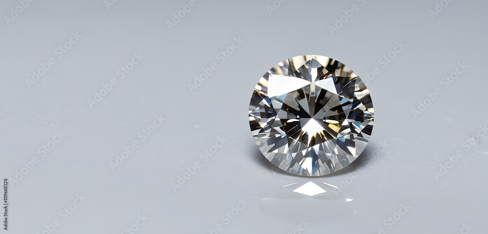 A round diamond with brilliant cut displays its stunning sparkle and clarity. Light reflects beautifully off its surface, emphasizing its exquisite facets and shine A round diamond with brilliant cut displays its stunning sparkle and clarity. Light reflects beautifully off its surface, emphasizing its exquisite facets and shine