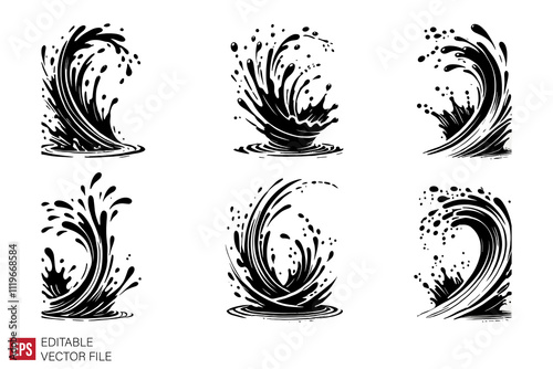 set of water splash drop effect graphic illustration design templates