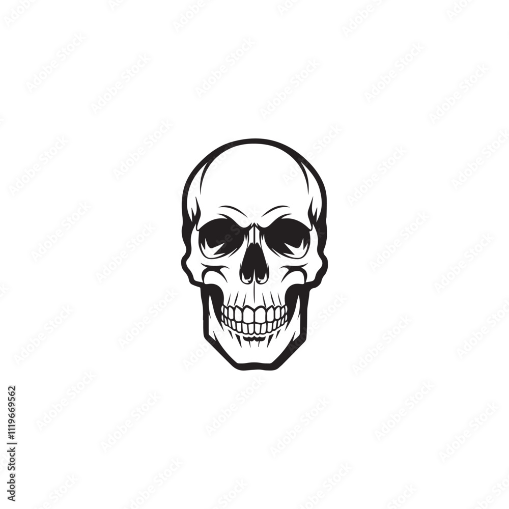 A black and white skull silhouette illustration vector design in white background. A black and white skull silhouette illustration vector design in white background.