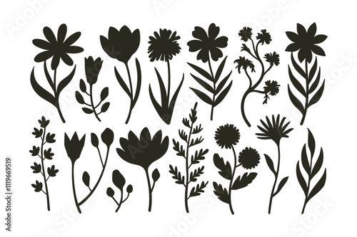 Black and white flowers set