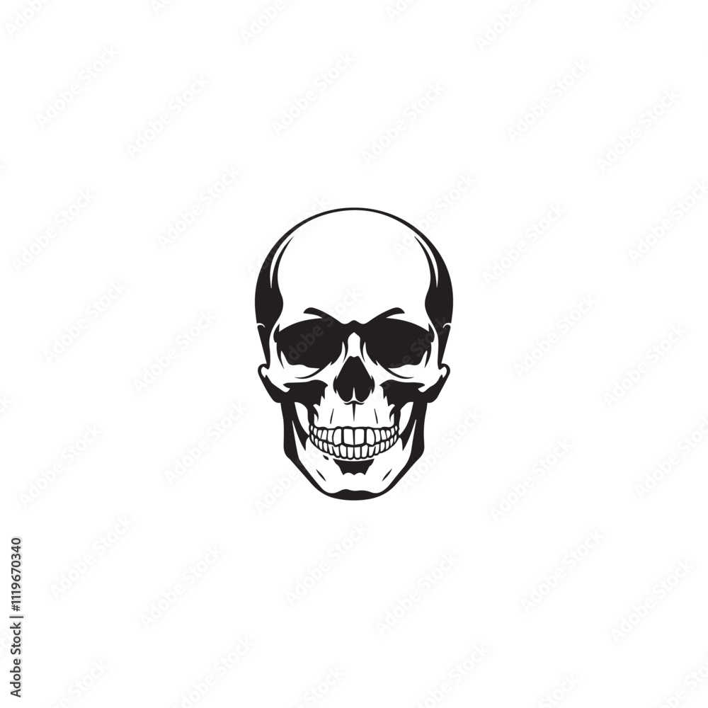 A black and white skull silhouette illustration vector design in white background. A black and white skull silhouette illustration vector design in white background.
