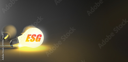 Illuminated Light Bulb with ESG Concept on Dark Background