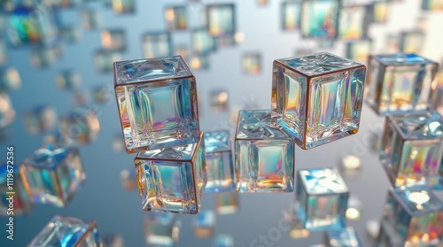 Abstract Geometric Rainbow Sculpture with Floating Cubes