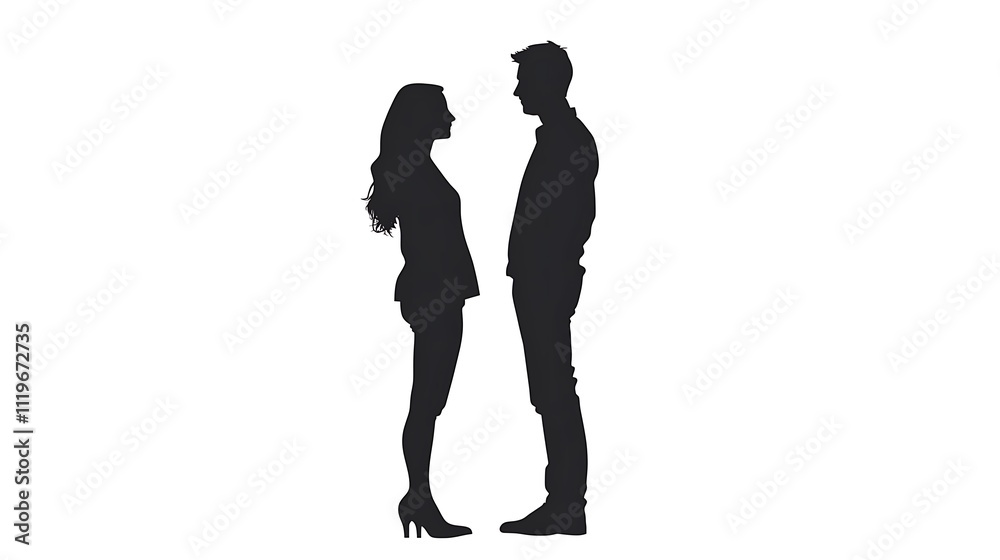 Silhouette of a Couple Facing Each Other: A Minimalist Vector Illustration. AI Generated Silhouette of a Couple Facing Each Other: A Minimalist Vector Illustration. AI Generated