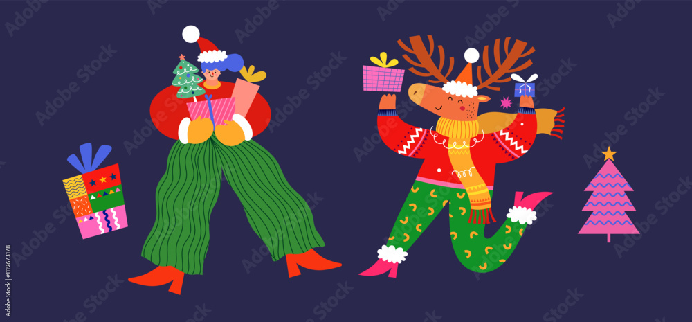 Christmas decorative banner with funny characters Christmas decorative banner with funny characters