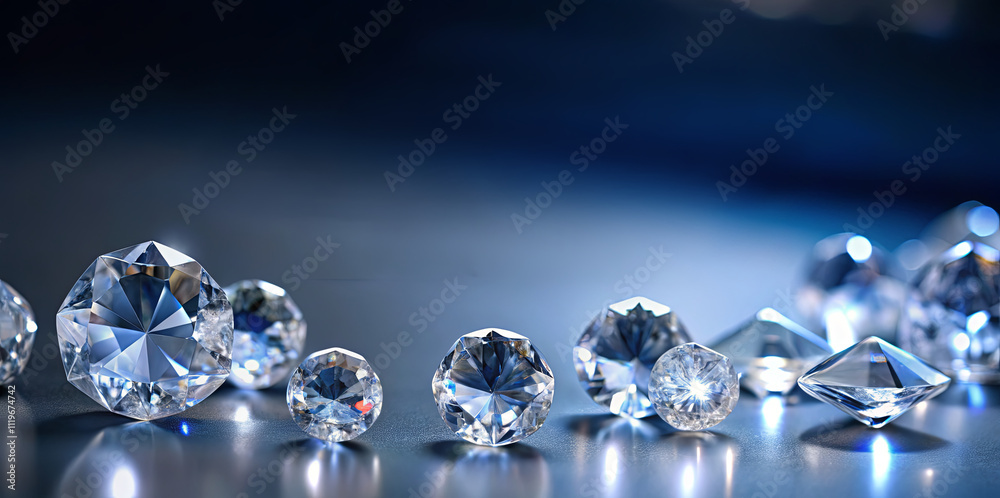 A variety of cut gemstones sparkle under dramatic lighting, showcasing their brilliant facets and reflections. The arrangement highlights the beauty and clarity of each stone A variety of cut gemstones sparkle under dramatic lighting, showcasing their brilliant facets and reflections. The arrangement highlights the beauty and clarity of each stone