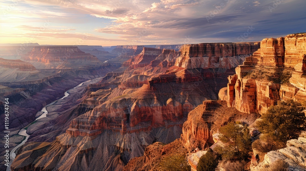 High-end photography of a dramatic canyon with layered rock formations and a river flowing through it High-end photography of a dramatic canyon with layered rock formations and a river flowing through it