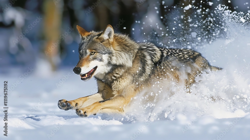 Obraz premium Wolf sprinting across the cold snow