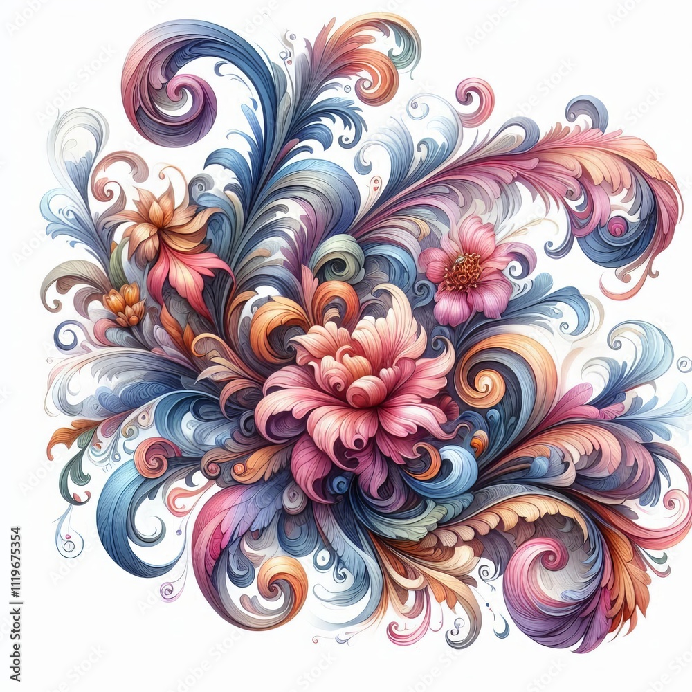 Floral Swirl Flowing shapes in a floral arrangement Technique Wa