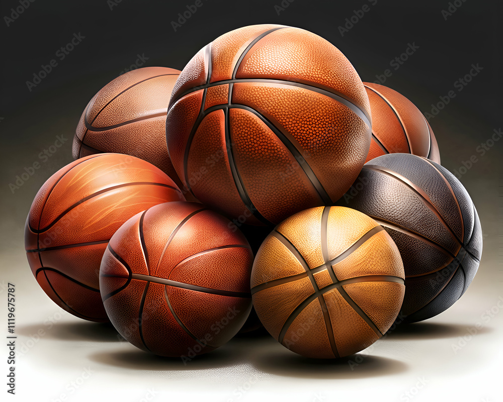 A Close-up Shot of Several Basketballs Arranged in a Pile