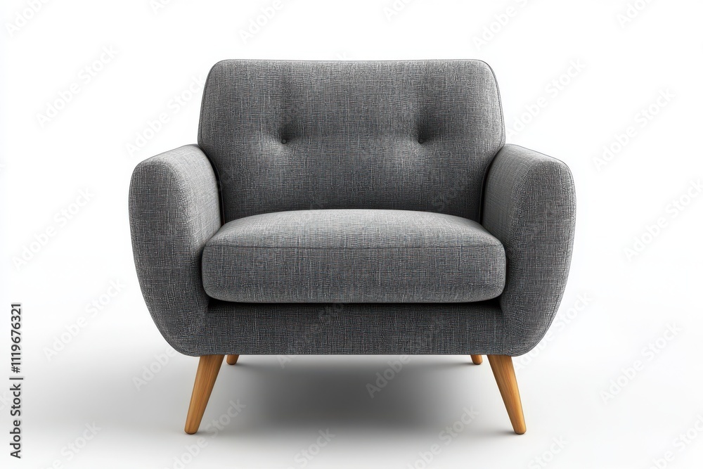 Modern armchair gray upholstery sleek design wooden legs minimalist furniture Modern armchair gray upholstery sleek design wooden legs minimalist furniture