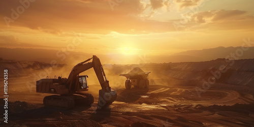 Heavy-Duty Construction Vehicle Parked in a Wide Dirt Field Surrounded by Earthy Tones and Open Skies Capturing the Essence of Industrial Work and Rugged Machinery