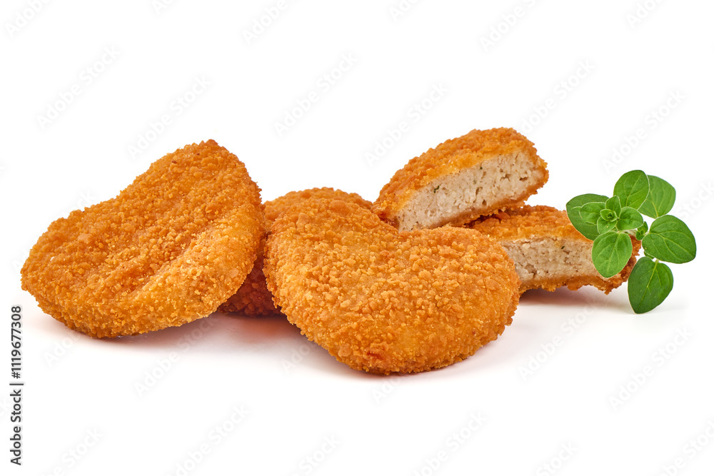 Crispy chicken nuggets, isolated on white background. Crispy chicken nuggets, isolated on white background.