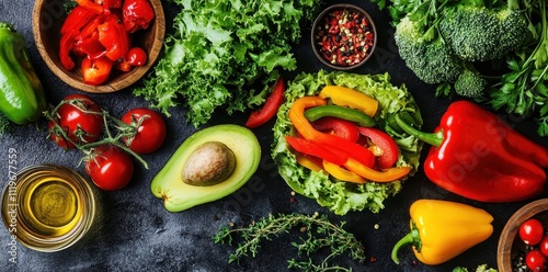 A vibrant assortment of fresh vegetables arranged for a healthy meal preparation.
