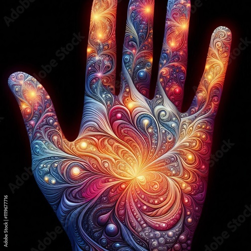 Fractal Hand A hand rendered with its intricate displayed in a f photo