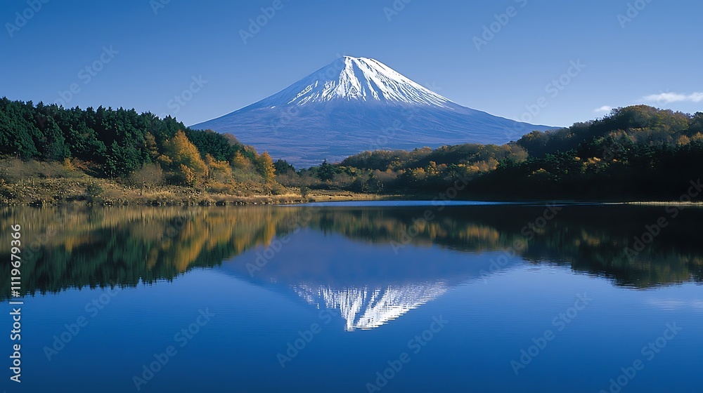 A mountain is reflected in the water of a lake A mountain is reflected in the water of a lake