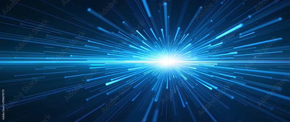 Naklejka premium Vector Abstract, science, futuristic, energy technology concept. Digital image of light rays, stripes lines with blue light background