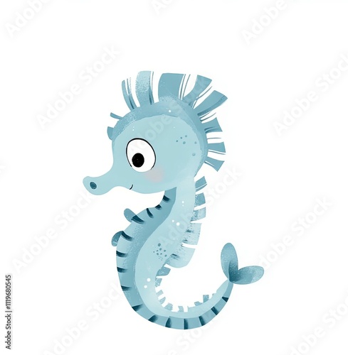 Cute cartoon seahorse with colorful details swims in a playful underwater environment photo