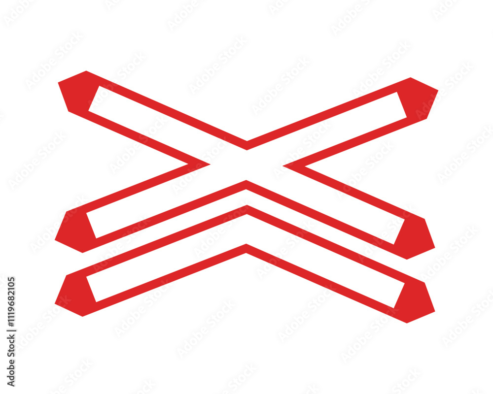 Double or Multiple Track Railway Level Crossing without Barriers Warning Sign Featuring Red Triangle and Black Train Icon, Indicating Potential Railway Hazards, Available as a Vector File Double or Multiple Track Railway Level Crossing without Barriers Warning Sign Featuring Red Triangle and Black Train Icon, Indicating Potential Railway Hazards, Available as a Vector File