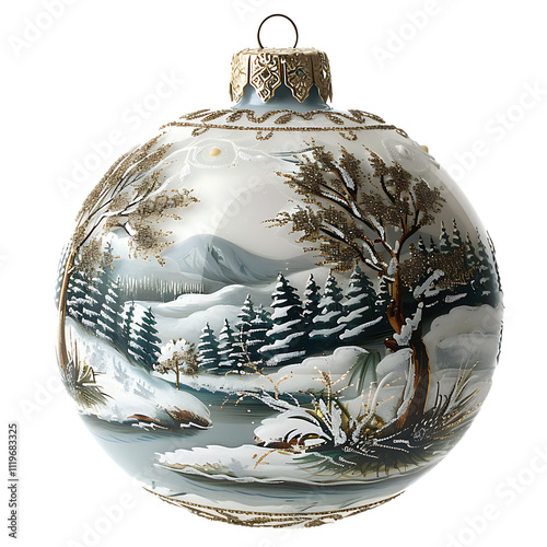 Hand-Painted Classic Glass Bauble Featuring a Beautiful Winter Scene with Snow-Covered Trees and a Serene Landscape Ideal for Holiday Decor