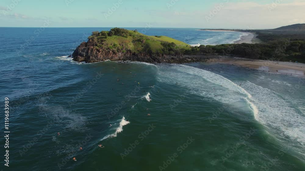 Scenic aerial views of Norries Headland in Cabarita along the east coast of New South Wales, Australia Scenic aerial views of Norries Headland in Cabarita along the east coast of New South Wales, Australia
