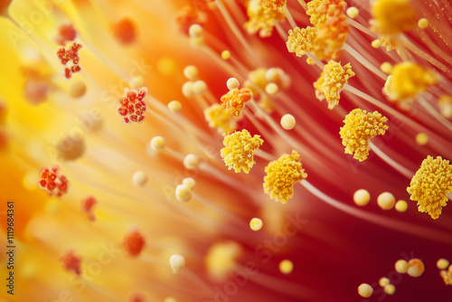 Close-up view of vibrant flower pollen revealing intricate details of nature's beauty