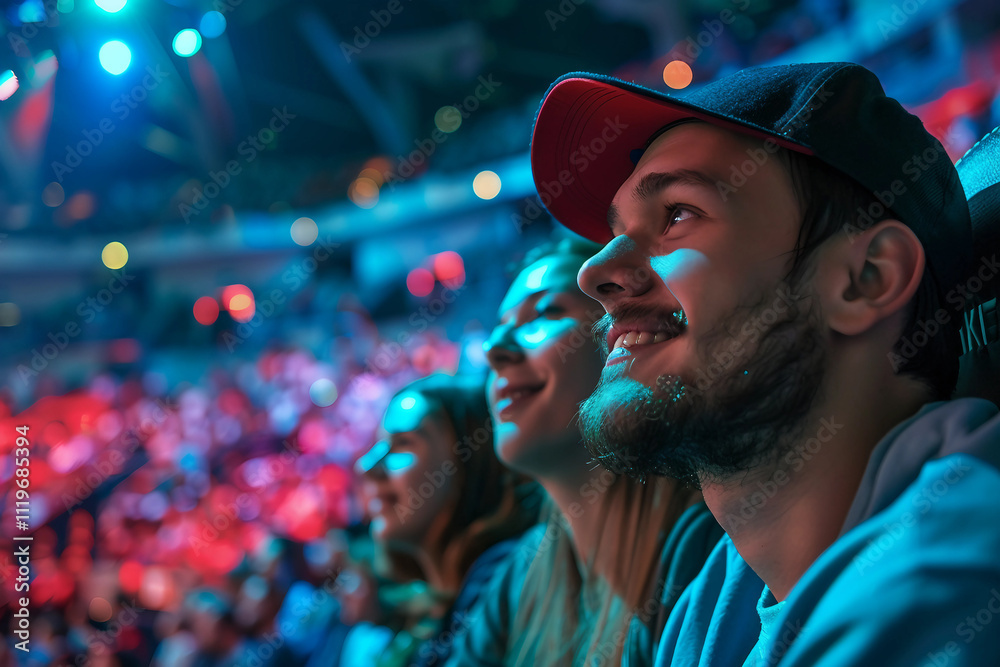 Generative AI Image of Enthusiastic Crowd of Sports Fans Enjoying Team Match or Music Concert Generative AI Image of Enthusiastic Crowd of Sports Fans Enjoying Team Match or Music Concert