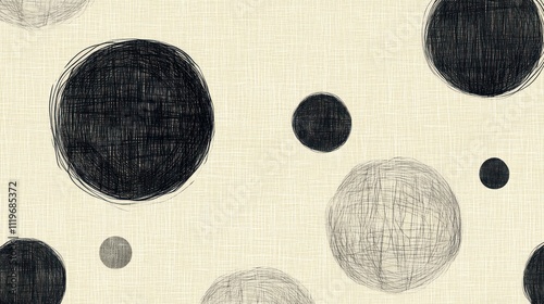 Abstract beige background with sketched black and grey circles. photo