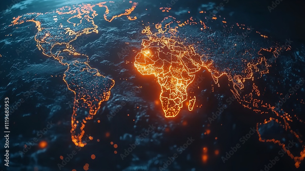 A Digital Representation of a World Map Illuminated with Data A Digital Representation of a World Map Illuminated with Data