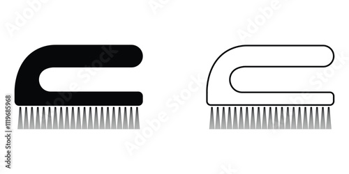 Laundry brush vector icon set. Cleaning tool for washing clothes. Cloth scrubbing brush symbol. Household cleaning equipment pictogram. Black silhouette isolated on white background.