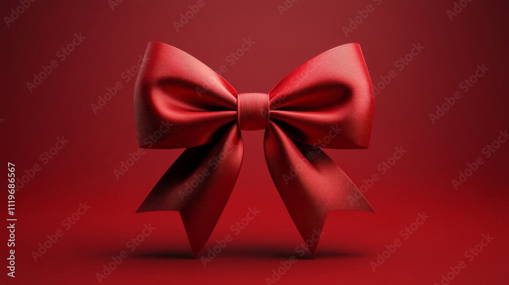 A large red bow on a red background. A bow made of satin or satin ribbon, with soft folds and a shiny surface. A large red bow on a red background. A bow made of satin or satin ribbon, with soft folds and a shiny surface.