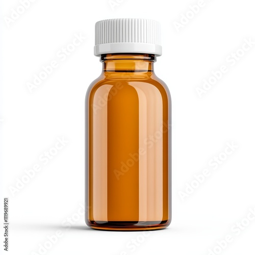 Photorealistic Small Bottle of Antiseptic Solution with Amber Liquid on White Background