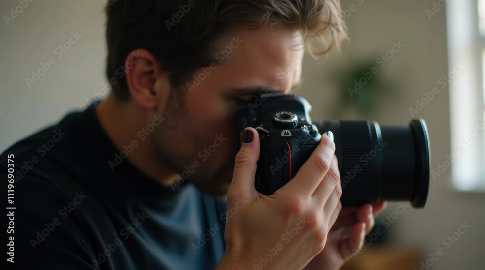Professional Photographer Adjusting Camera Lens Professional Photographer Adjusting Camera Lens