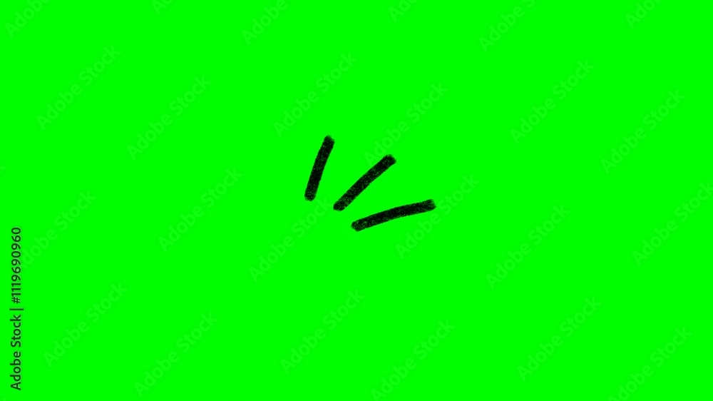 Doodle Animated Emphasis Lines on Green Transparent Background. Expression lines.