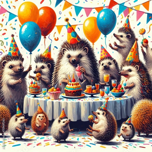 Hedgehog s Prickly Party Quirky hedgehogs gather for a party wit photo