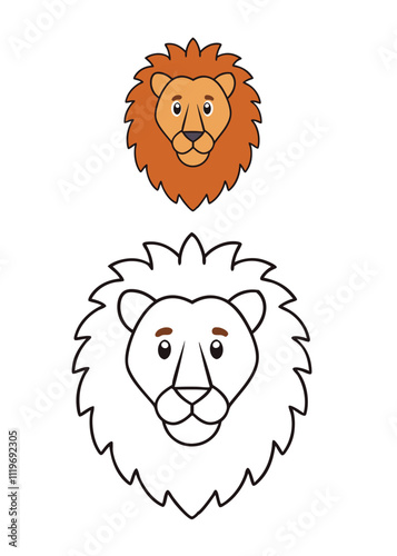 A fun hand-drawn lion head coloring page for kids! Features bold outlines and playful details, perfect for creativity and fine motor skills. Great for young artists! photo