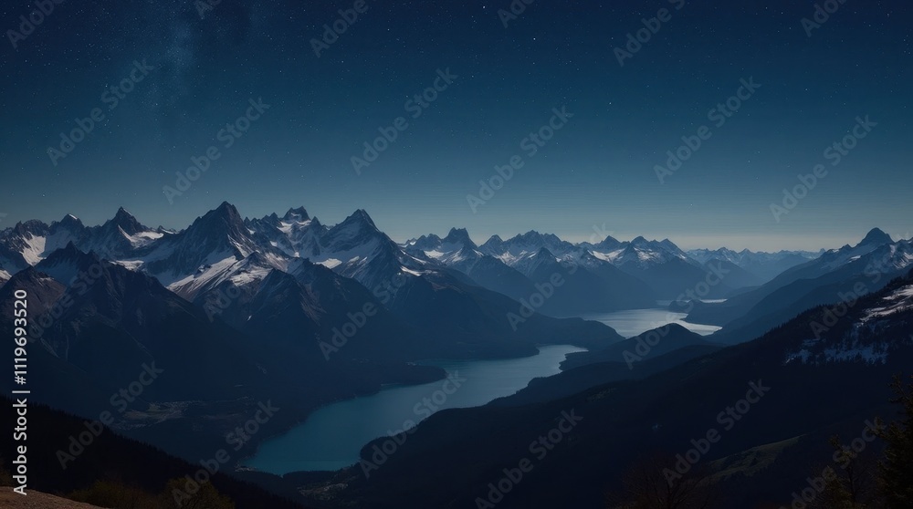 Fototapeta premium Starry Night Over Majestic Mountain Range