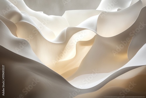 Elegant Flowing Fabric in Soft Cream and White Hues Creating an Abstract Natural Landscape with Gentle Waves and Subtle Light Play for Artistic Backgrounds
