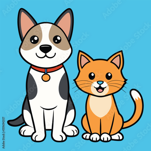 Cute Cartoon Dog and Cat Illustration. Best Friends Forever