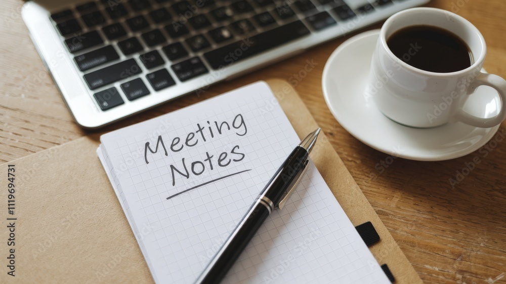 Meeting notes written on note paper on the table. Meeting notes written on note paper on the table.