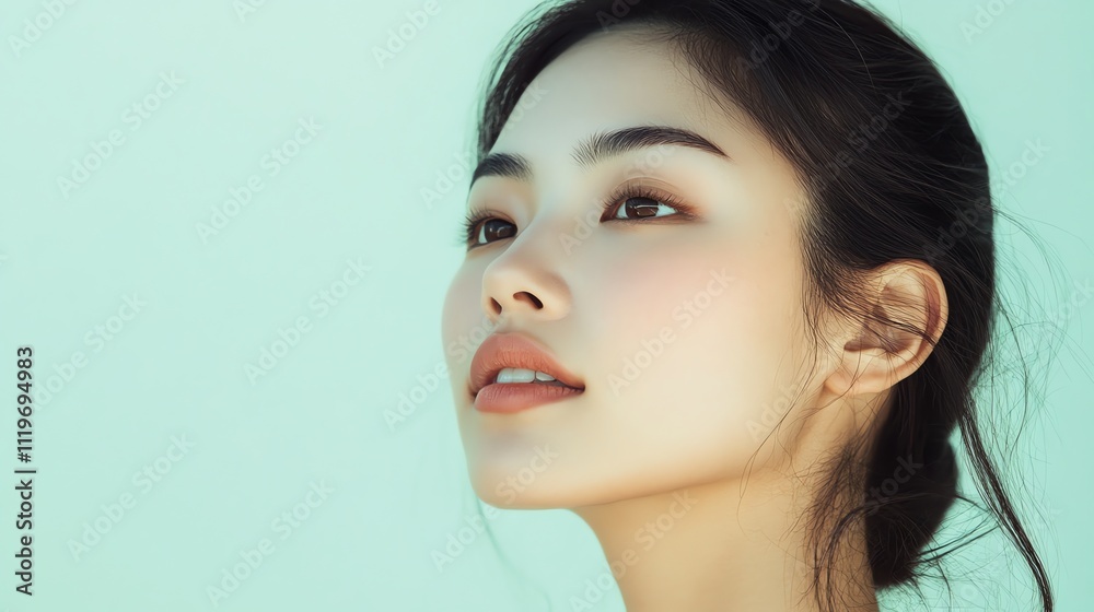 Naklejka premium A young woman with flawless skin and a subtle smile.