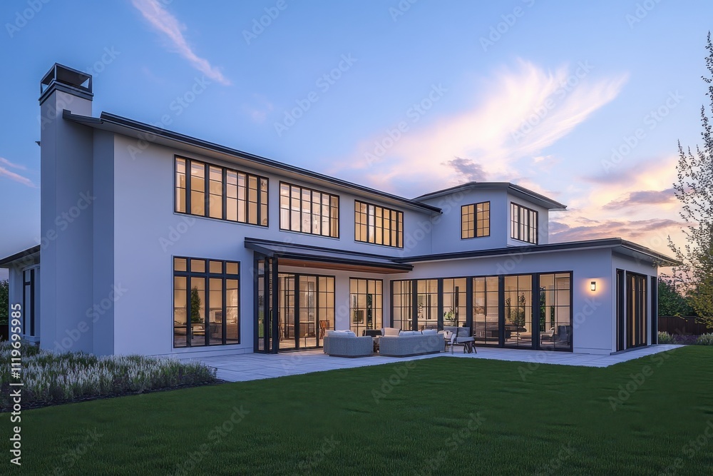 Modern suburban house white and gray exterior large windows sleek design Modern suburban house white and gray exterior large windows sleek design