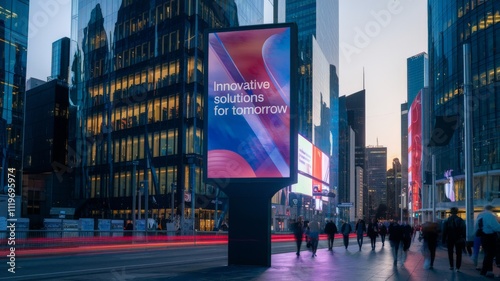 Digital billboard on a busy city street.